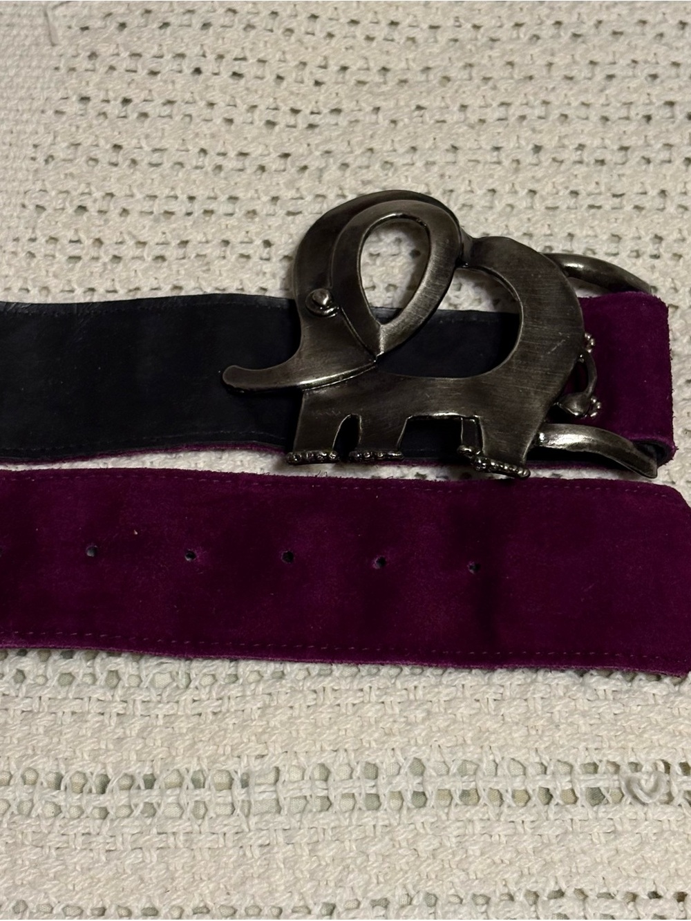 1970s Hippie Purple suede belt metal elephant buckle Boho vintage 70s - Picture 5 of 7